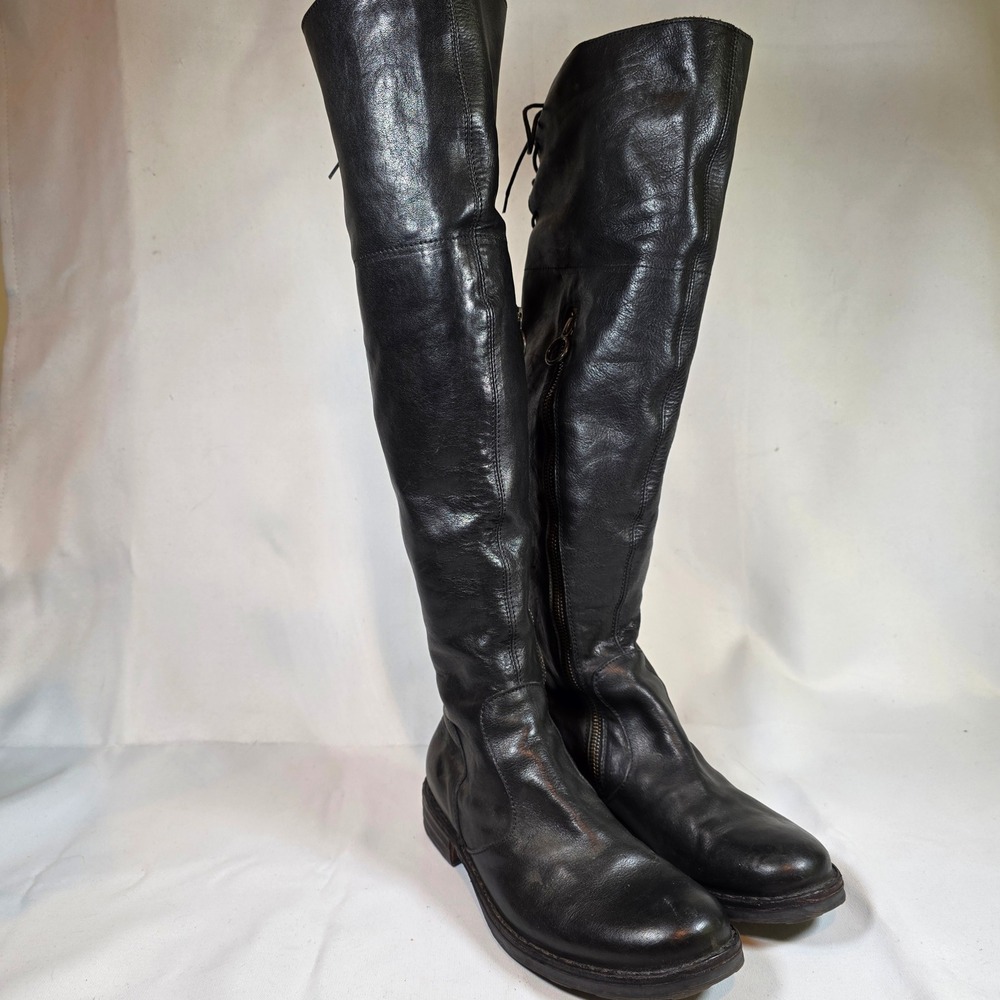 Fiorentini + Baker Black Leather Over The Knee Lace Up Boots Italy 37.5 US 7.5